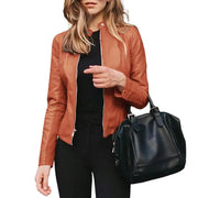 Women's Long Sleeve Faux Leather Fashion Jacket
