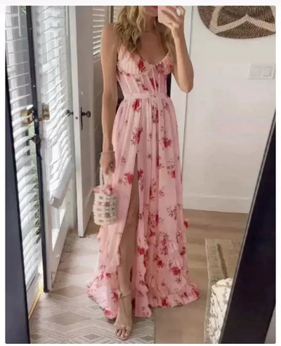 Vestido Largo Floral con Escote en V