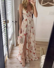 Vestido Largo Floral con Escote en V