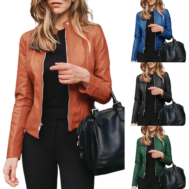 Women's Long Sleeve Faux Leather Fashion Jacket