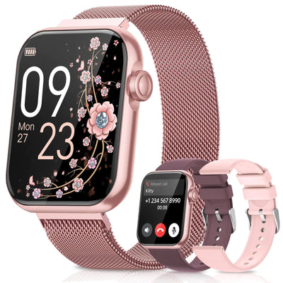 Smart Watches for WomenFitness Tracker Smartwatch for Android Phones/iPhone Compatible1.85" Womens Watch with Blood Pressure MonitorCalls and Messages/Heart Rate/Sleep/Female Cycle(3 Watch Bands)