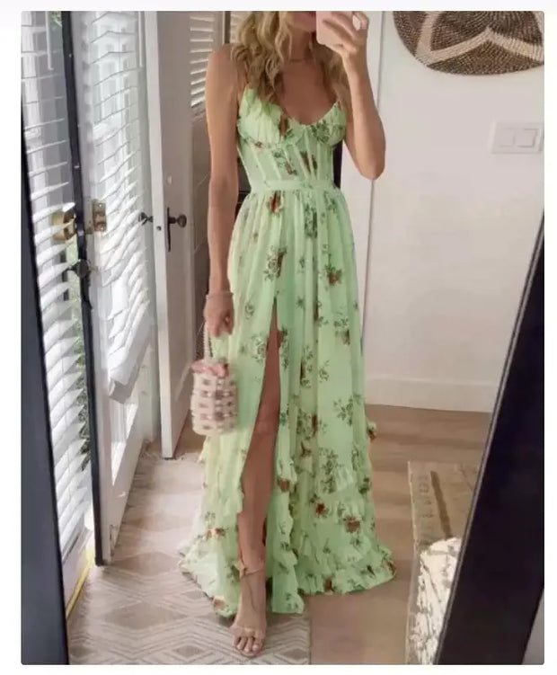 Vestido Largo Floral con Escote en V