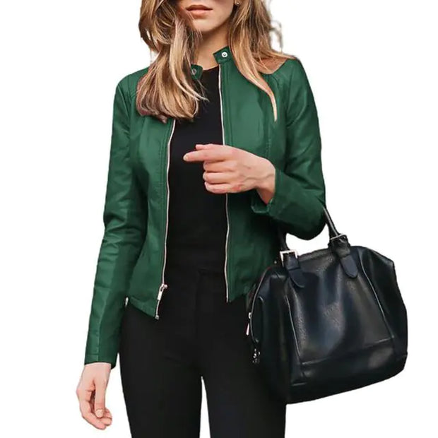 Women's Long Sleeve Faux Leather Fashion Jacket